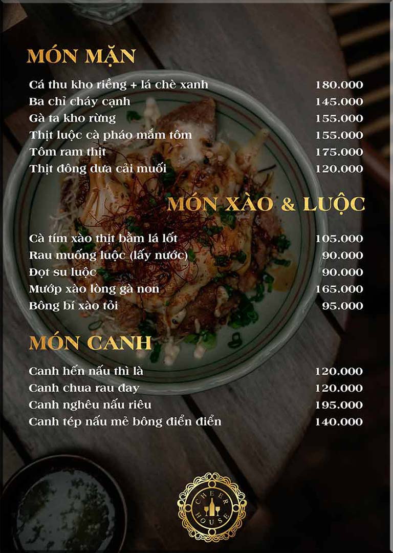 Cheer House Restaurant Menu