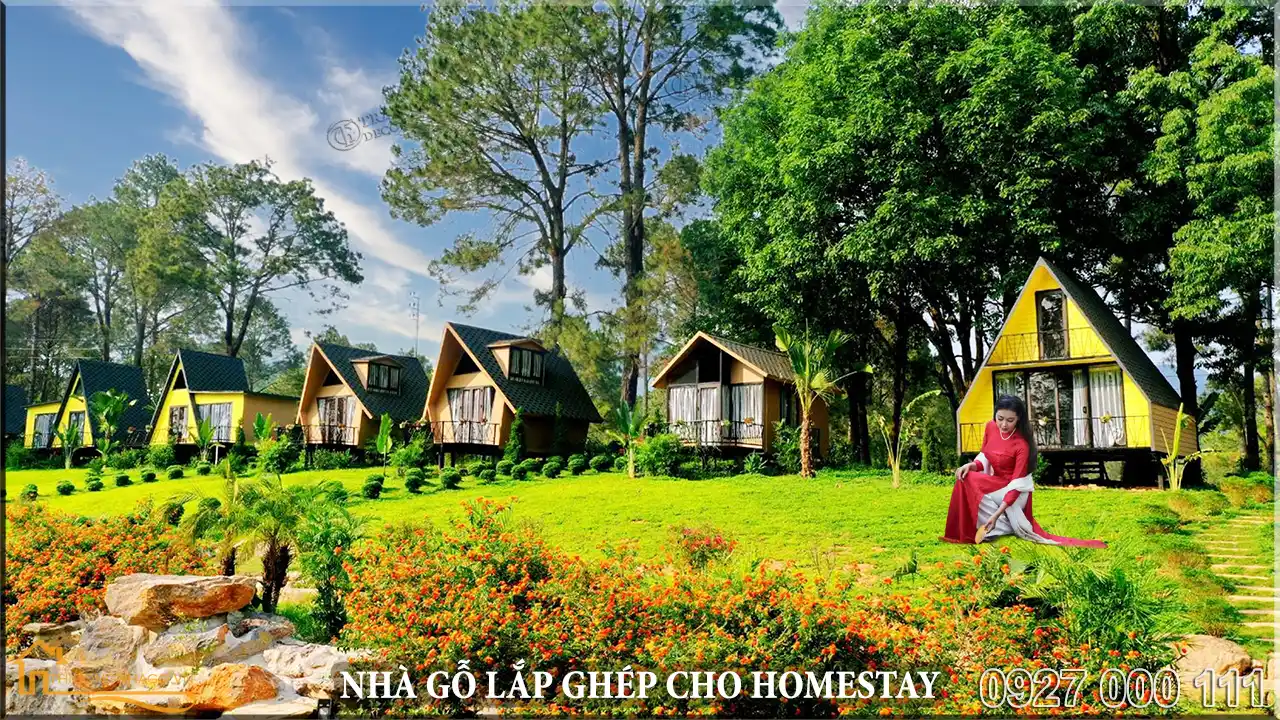 Mẫu nhà gỗ lắp ghép cho homestay