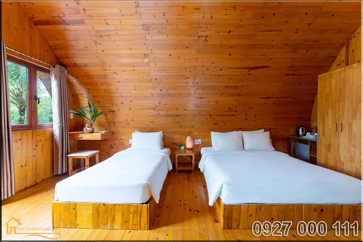 Hình ảnh nội thất nhà gỗ mái vòm Chày Lập farmstay