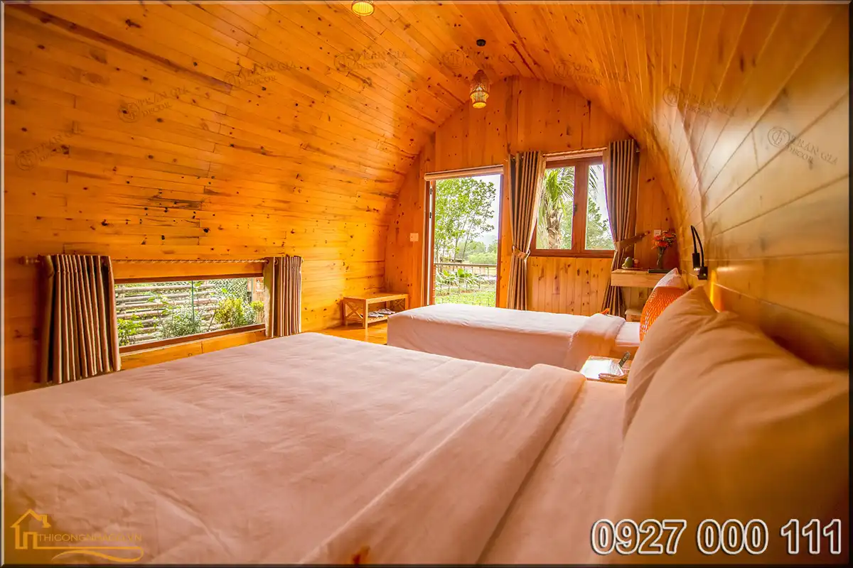Hình ảnh nội thất nhà gỗ mái vòm Chày Lập farmstay