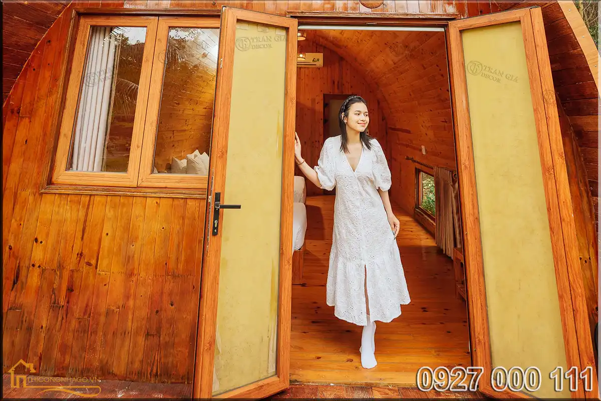 Hình ảnh nội thất nhà gỗ mái vòm Chày Lập farmstay