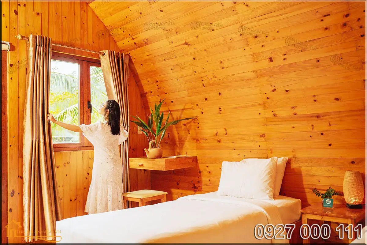 Hình ảnh nội thất nhà gỗ mái vòm Chày Lập farmstay
