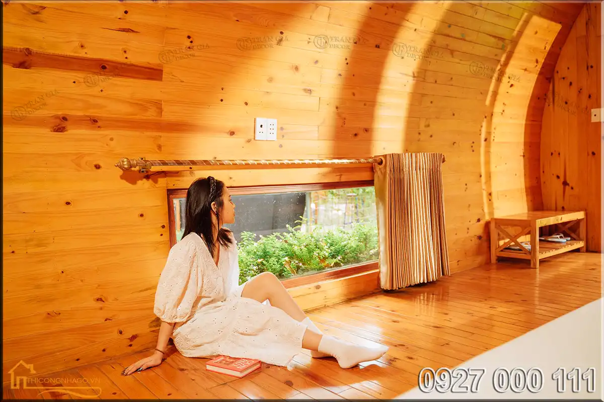 Hình ảnh nội thất nhà gỗ mái vòm Chày Lập farmstay