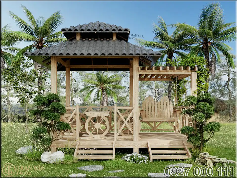 Mẫu nhà chòi sân vườn mái sinh thái