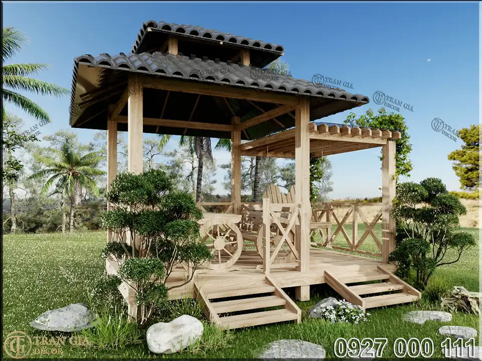 Mẫu nhà chòi sân vườn mái sinh thái